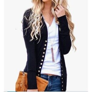 NENONA Women's Long Sleeve Lightweight Black Cardigan Button Down Size S